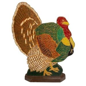 Vintage Turkey Wooden Hand Painted Double Sided Thanksgiving Decor